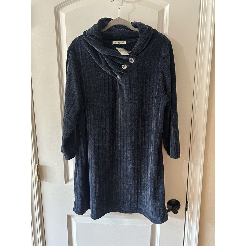 NWT Indigo Soul Women's 2XL Blue Jewel Button Cowl Neck Sweater Lagenlook